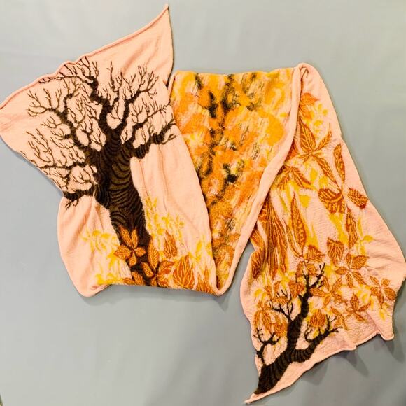 KAPITAL Pink Orange Brown Falling Leaves Tree Oversized Wool Scarf - Picture 3 of 4